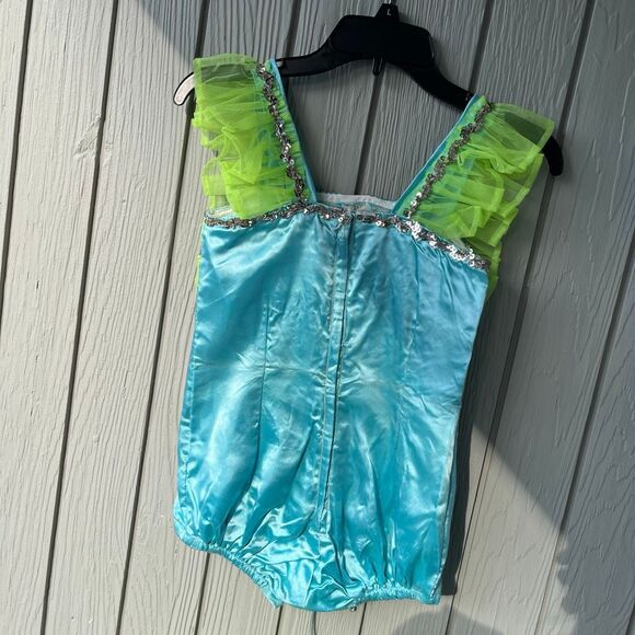 VTG Handmade 2-Piece Dance Costume Blue Lime Tulle Set SZ Child M (Est.) - Picture 4 of 14